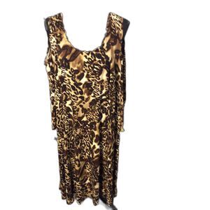 Susan Graver Plus size 2X Leopard Print Midi Dress Cold Shoulder